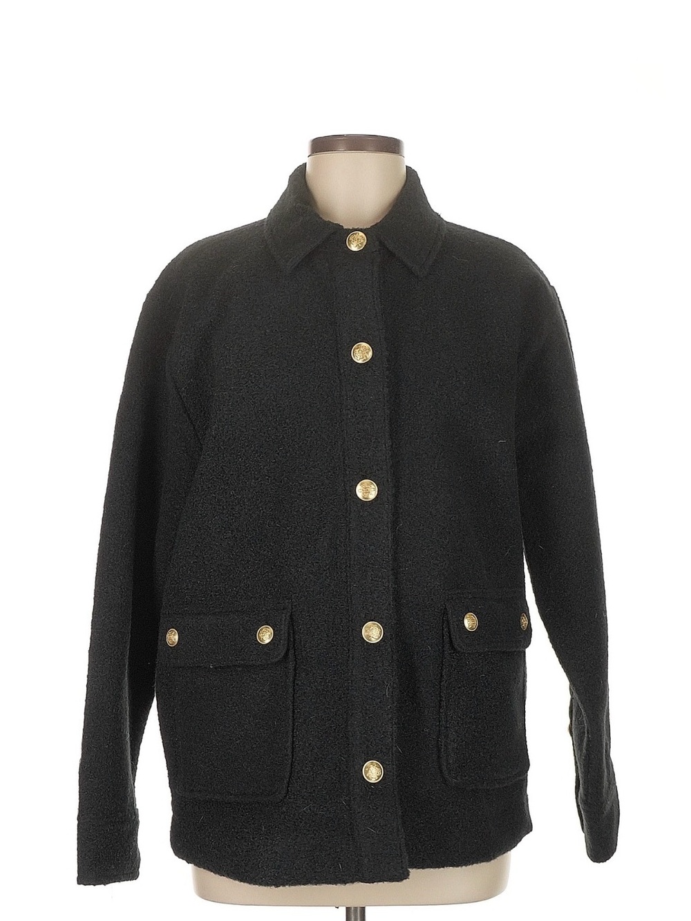 J. Crew | Jackets & Coats | J Crew Black Boucl Shirtjacket With Gold Buttons - Picture 2 of 5